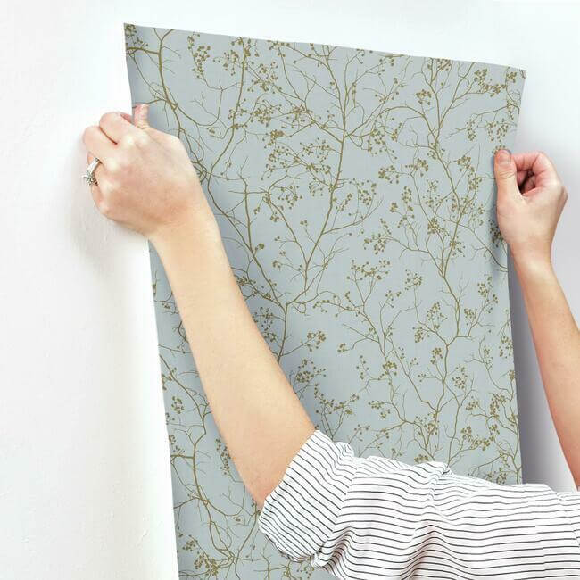 luminous-branches-blue-gold-wallpaper-york-wallcoverings-dd3813 - York Wallcoverings Wallpaper