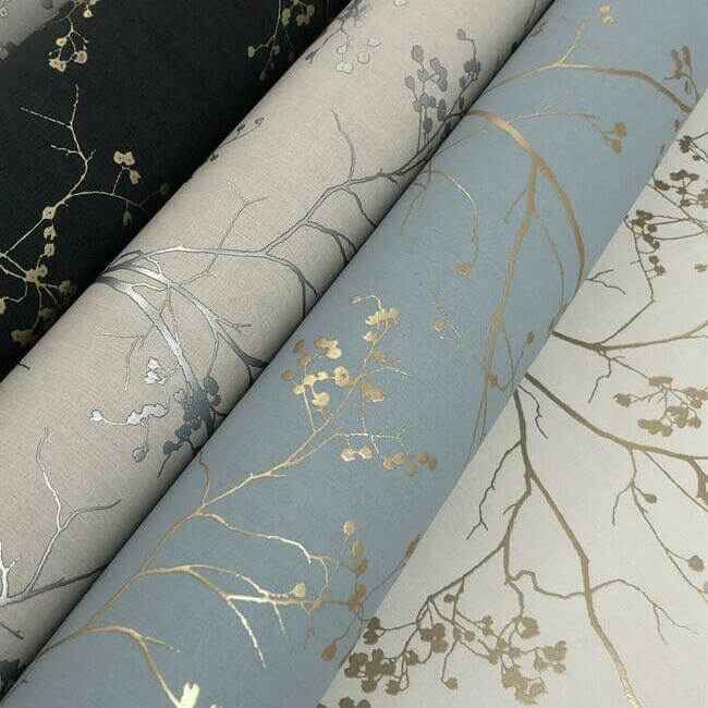 Luminous Branches Taupe & Silver Wallpaper - York Wallcoverings - DD3815 - York Wallcoverings Wallpaper