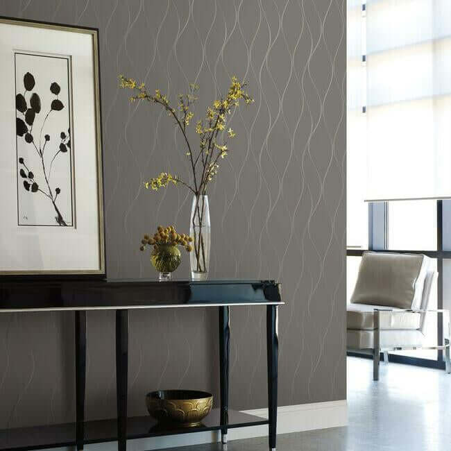 wavy-stripe-black-metallic-wallpaper-york-wallcoverings-y6201405 - York Wallpaper Wallpaper