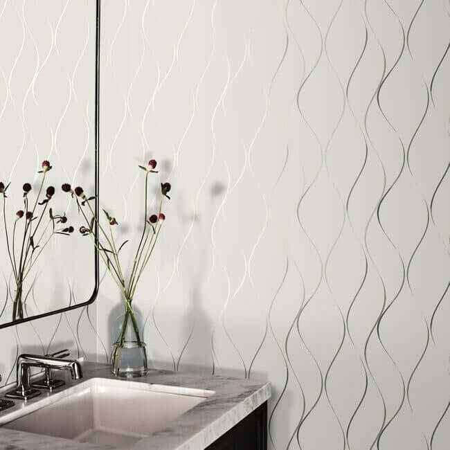 Wavy Stripe Off White & Silver Metallic Wallpaper - York Wallcoverings - Y6201401 - York Wallcoverings Wallpaper