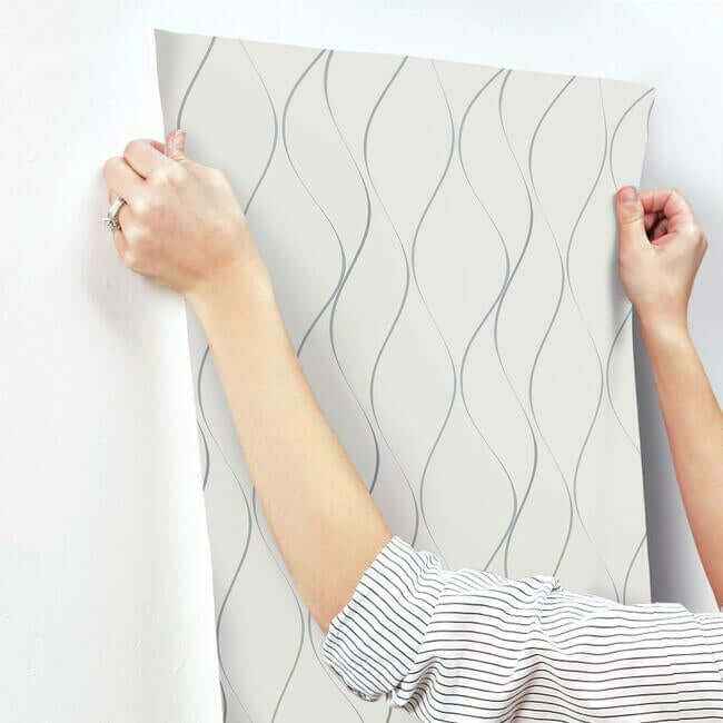 Wavy Stripe Off White & Silver Metallic Wallpaper - York Wallcoverings - Y6201401 - York Wallcoverings Wallpaper