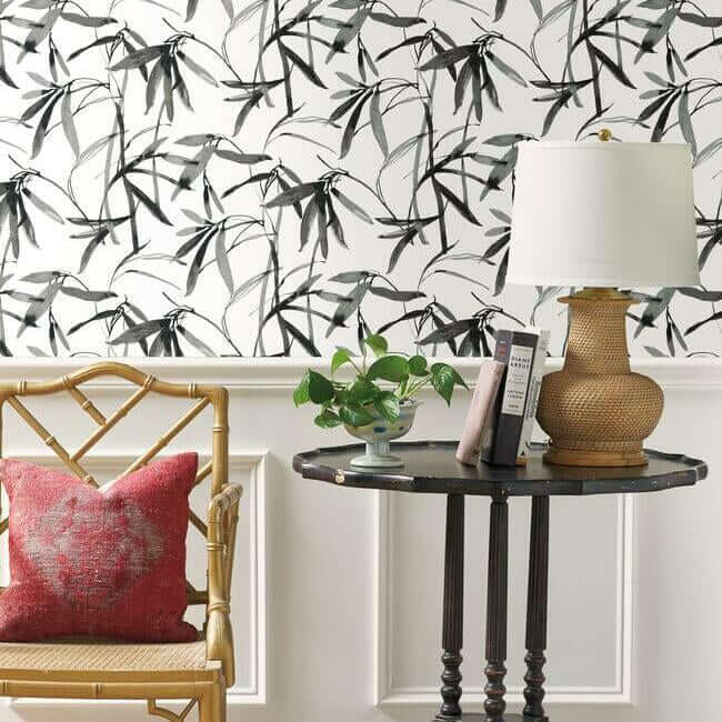 bamboo-ink-black-white-wallpaper-york-wallcoverings-bw3843 - York Wallcoverings Wallpaper