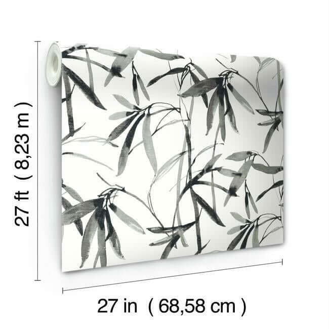 bamboo-ink-black-white-wallpaper-york-wallcoverings-bw3843 - York Wallcoverings Wallpaper