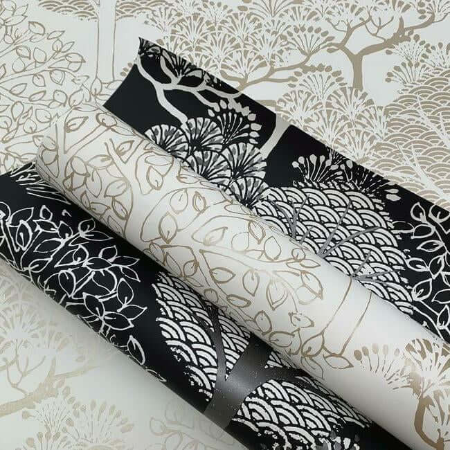 kimono-trees-black-metallic-wallpaper-york-wallcoverings-bw3852 - York Wallpaper Wallpaper