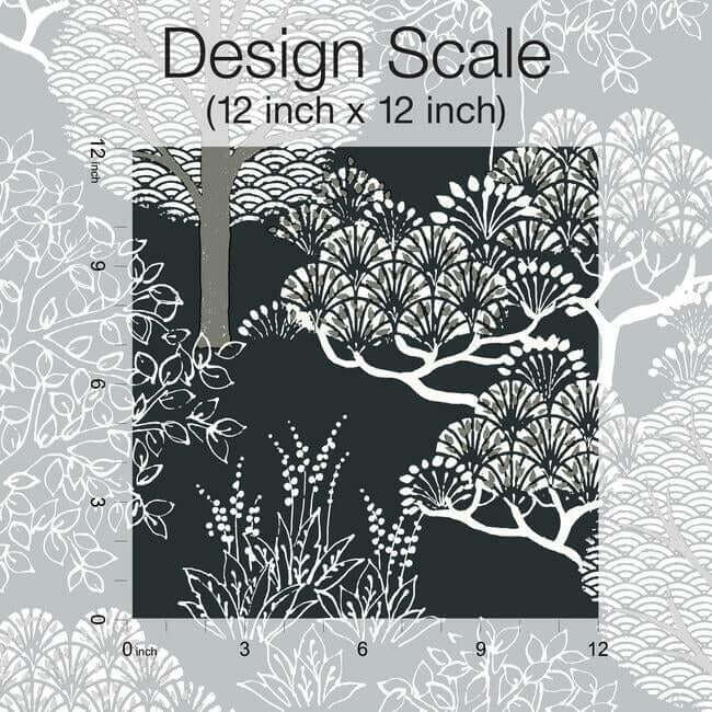 kimono-trees-black-metallic-wallpaper-york-wallcoverings-bw3852 - York Wallpaper Wallpaper