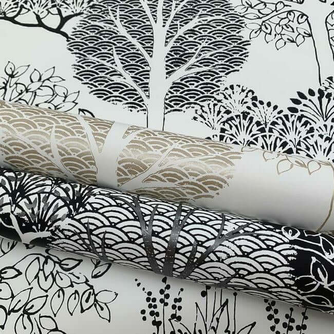 kimono-trees-black-metallic-wallpaper-york-wallcoverings-bw3852 - York Wallpaper Wallpaper