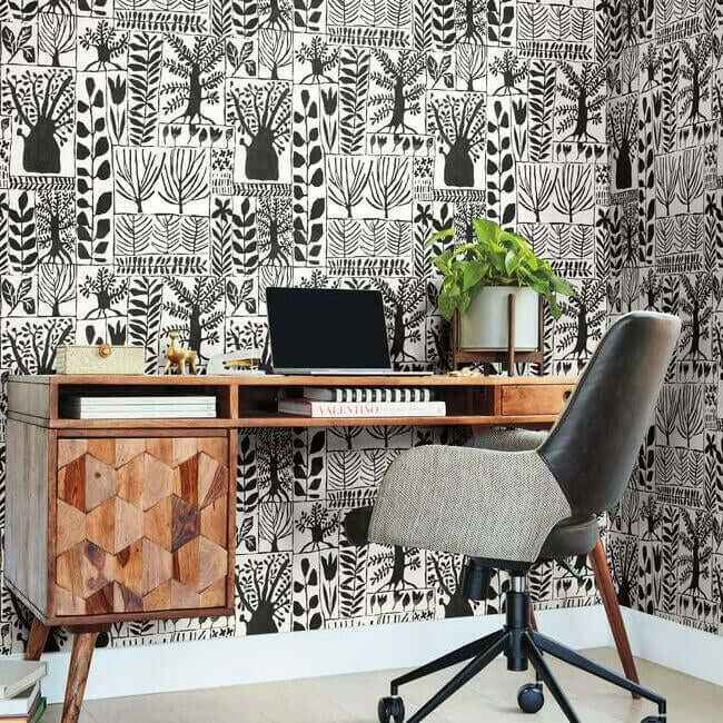 Primitive Trees Black & White Wallpaper - York Wallcoverings - BW3862