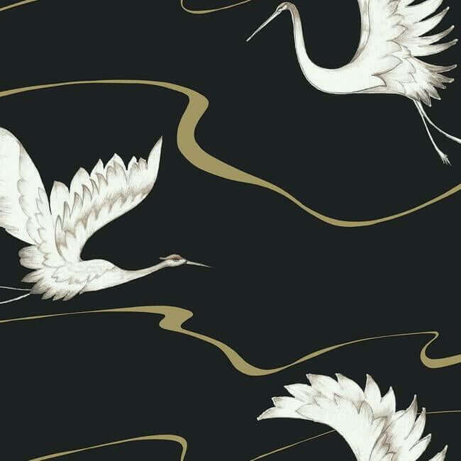 soaring-cranes-black-gold-wallpaper-york-wallcoverings-bw3871 - York Wallpaper Wallpaper