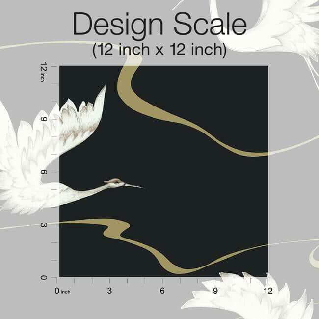 soaring-cranes-black-gold-wallpaper-york-wallcoverings-bw3871 - York Wallpaper Wallpaper