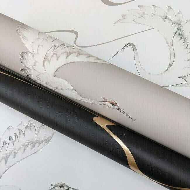 Soaring Cranes White & Silver Wallpaper - York Wallcoverings - BW3873 - York Wallcoverings Wallpaper