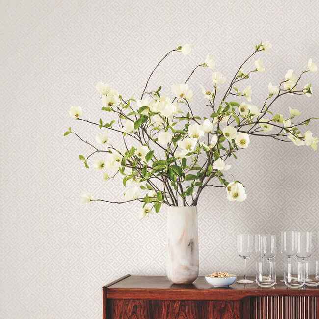 Grecian Geometric Pearl & White Wallpaper - York Wallcoverings - BW3991 - York Wallcoverings Wallpaper