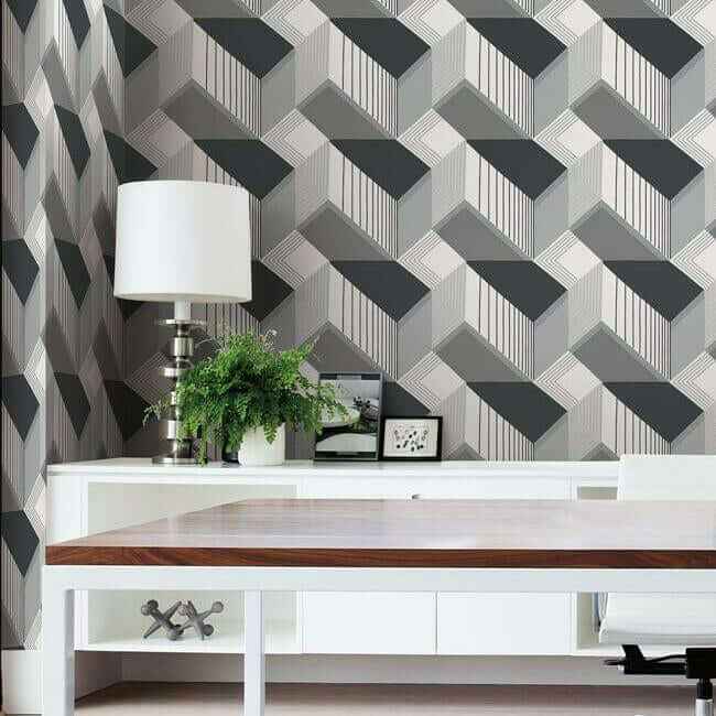 Graphic Geo Black & White Wallpaper - York Wallcoverings - BW3882