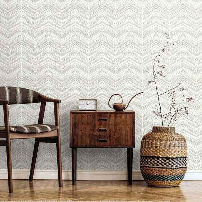 Petite Watercolor Chevron White & Grey Wallpaper - York Wallcoverings - BW3913 - York Wallcoverings Wallpaper