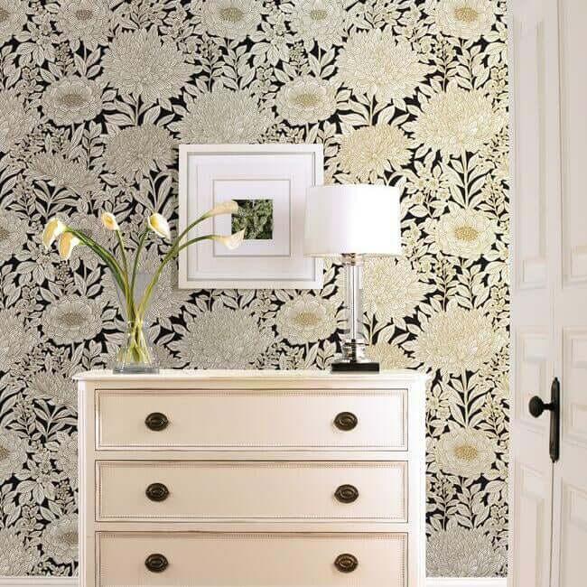 wood-block-blooms-black-gold-wallpaper-york-wallcoverings-bw3923 - York Wallpaper Wallpaper