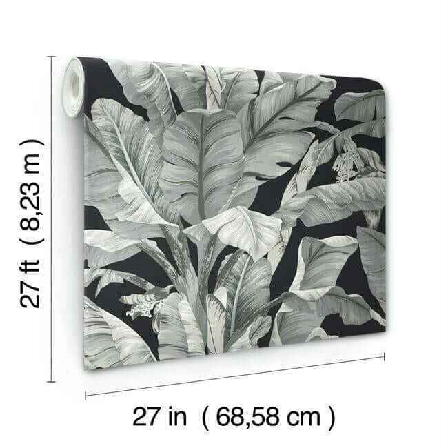 Banana Leaf Black & White Wallpaper - York Wallcoverings - BW3971 - York Wallcoverings Wallpaper