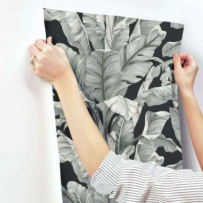 Banana Leaf Black & White Wallpaper - York Wallcoverings - BW3971 - York Wallcoverings Wallpaper
