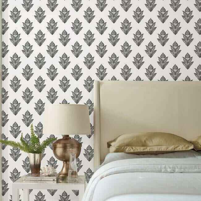 Lotus Motif Black & White Wallpaper - York Wallcoverings - BW3977 - York Wallcoverings Wallpaper