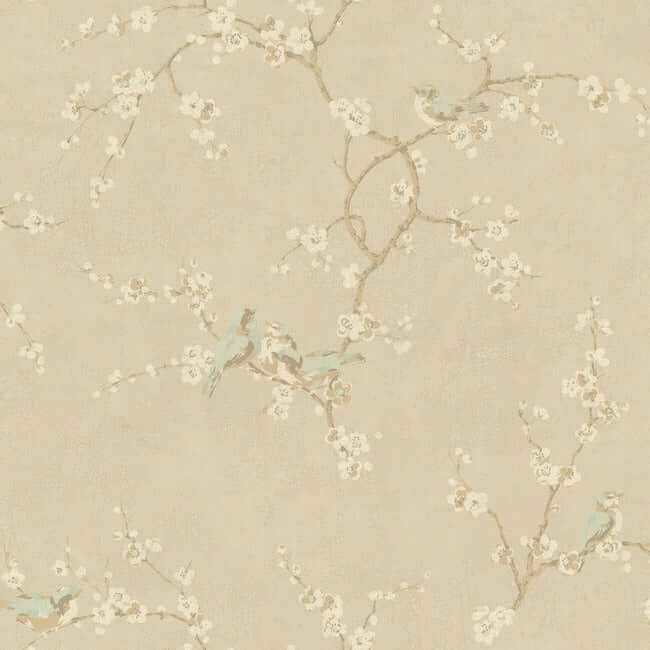 Birds with Blossoms Metallic Wallpaper - York Wallcoverings - HP0325