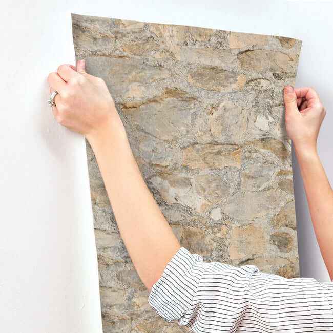 Field Stone Grasscloth Tan & Grey Wallpaper - York Wallcoverings - PA130904LW - York Wallcoverings Wallpaper