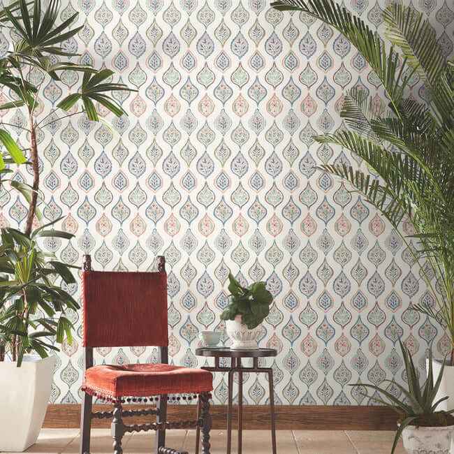 Marketplace Motif Off White & Green Wallpaper - York Wallcoverings - MN1853