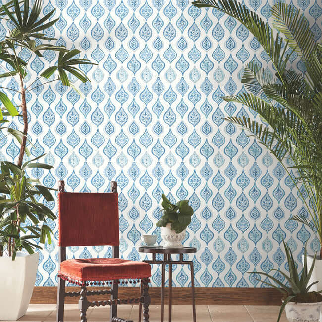 marketplace-motif-white-blue-wallpaper-york-wallcoverings-mn1850 - York Wallpaper Wallpaper