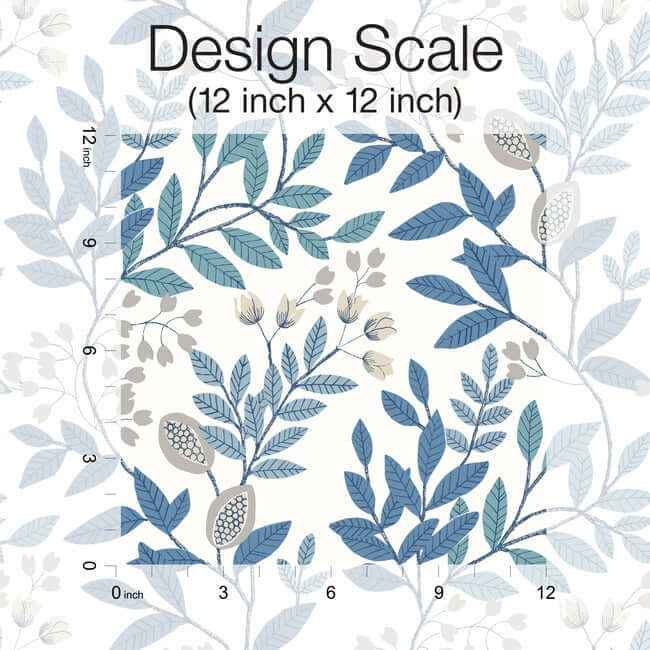 Eden Retreat White & Blue Wallpaper - York Wallcoverings - MN1842 - York Wallcoverings Wallpaper