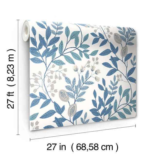 Eden Retreat White & Blue Wallpaper - York Wallcoverings - MN1842 - York Wallcoverings Wallpaper