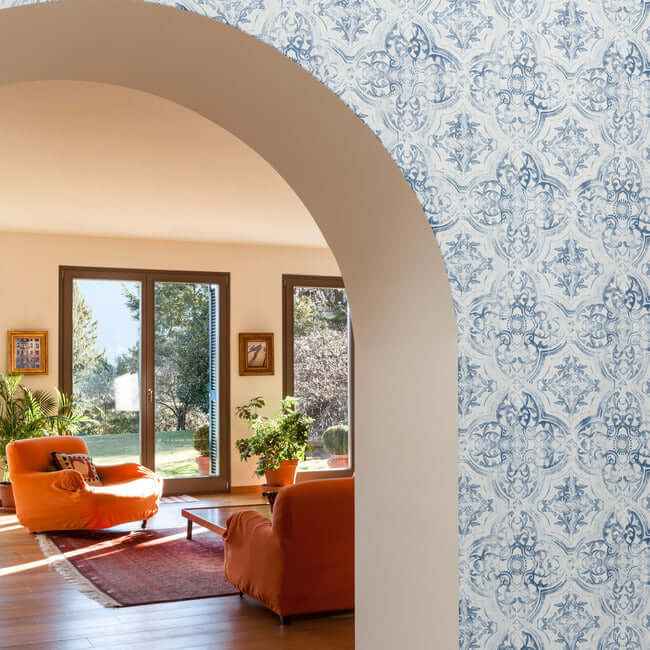 Quartet White & Blue Wallpaper - York Wallcoverings - MN1891 - York Wallcoverings Wallpaper