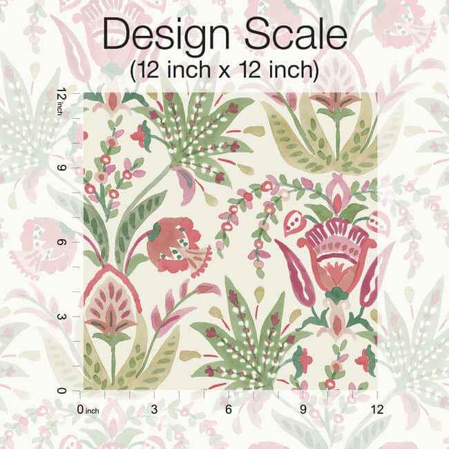 Seaside Jacobean Green & Red Wallpaper - York Wallcoverings - MN1914 - York Wallcoverings Wallpaper