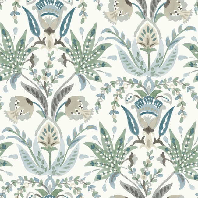 seaside-jacobean-green-blue-wallpaper-york-wallcoverings-mn1910 - York Wallcoverings Wallpaper
