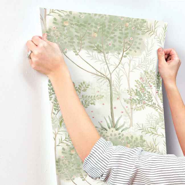 Orchard White & Green Wallpaper - York Wallcoverings - MN1822 - York Wallcoverings Wallpaper
