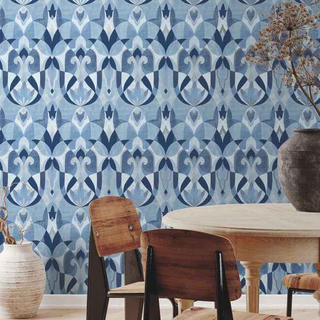 Malta Blue & Silver Wallpaper - York Wallcoverings - MN1920 - York Wallcoverings Wallpaper