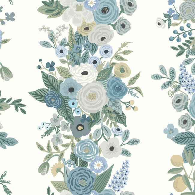 Garden Party Trellis White & Blue Wallpaper - York Wallcoverings - RP7314