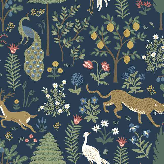 Menagerie Blue & Brown Wallpaper - York Wallcoverings - RP7304