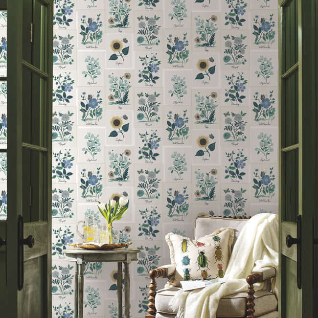 botanical-prints-wallpaper-indigo-york-wallcoverings-rp7335 - York Wallcoverings Wallpaper