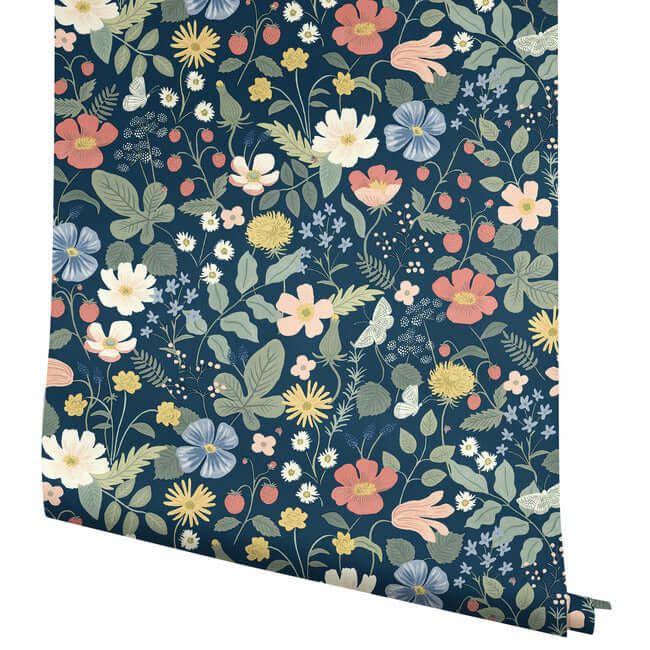 strawberry-fields-blue-pink-wallpaper-york-wallcoverings-rp7358 - York Wallpaper Wallpaper