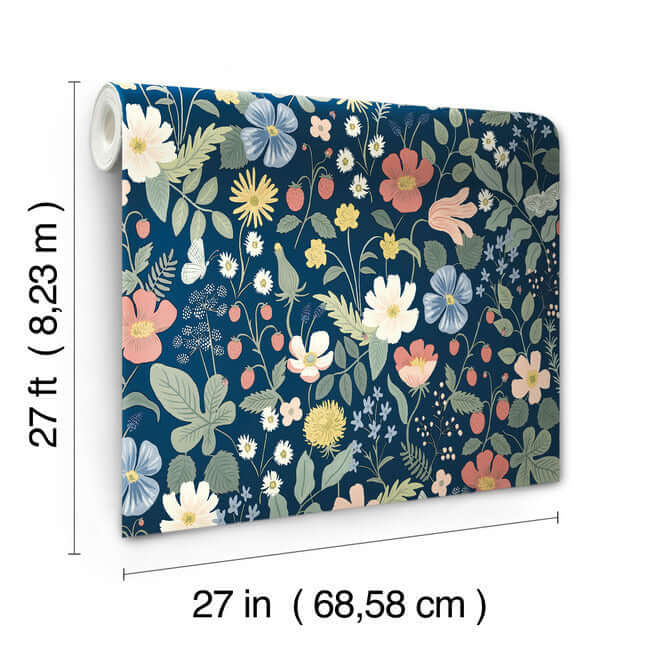 strawberry-fields-blue-pink-wallpaper-york-wallcoverings-rp7358 - York Wallpaper Wallpaper