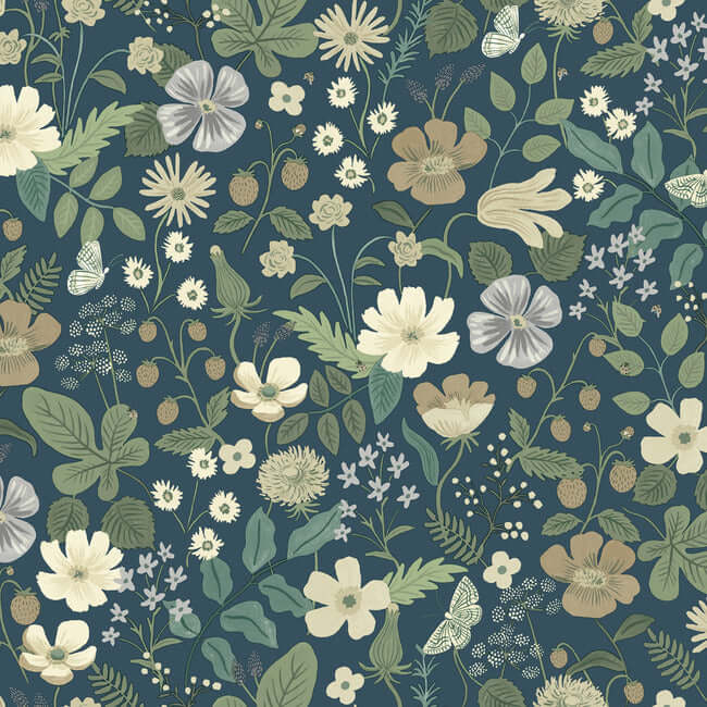 strawberry-fields-blue-green-wallpaper-york-wallcoverings-rp7359 - York Wallpaper Wallpaper