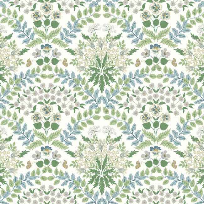Bramble White & Blue Wallpaper - York Wallcoverings - RP7323