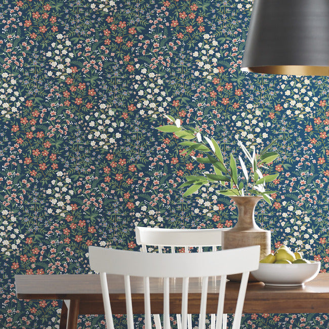 wildwood-garden-wallpaper-navy-york-wallcoverings-rp7376 - York Wallcoverings Wallpaper