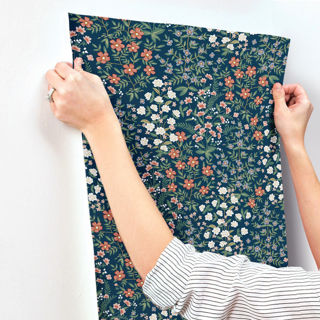 wildwood-garden-wallpaper-navy-york-wallcoverings-rp7376 - York Wallcoverings Wallpaper