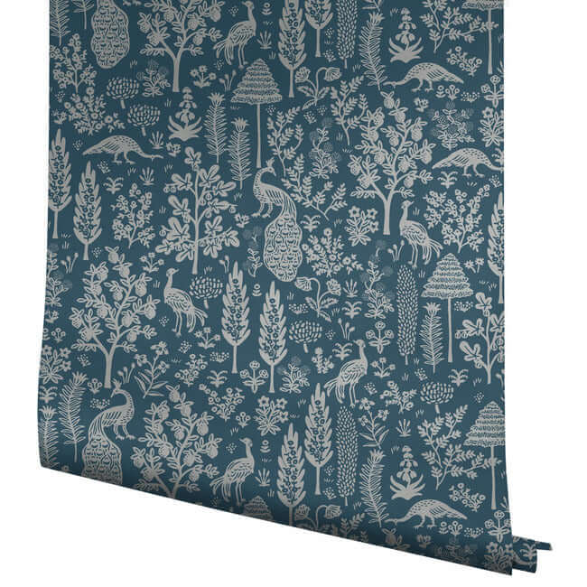 menagerie-toile-wallpaper-navy-metallic-silver-york-wallcoverings-rp7372 - York Wallcoverings Wallpaper