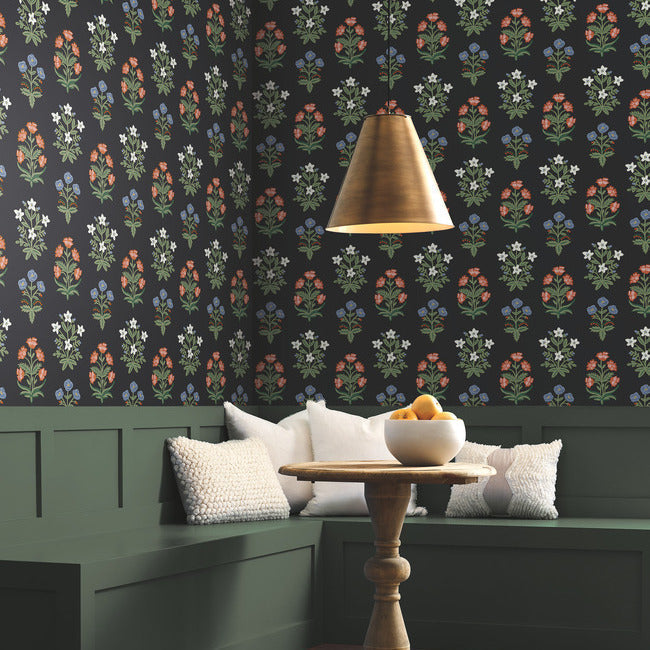 mughal-rose-wallpaper-black-york-wallcoverings-rp7348 - York Wallcoverings Wallpaper