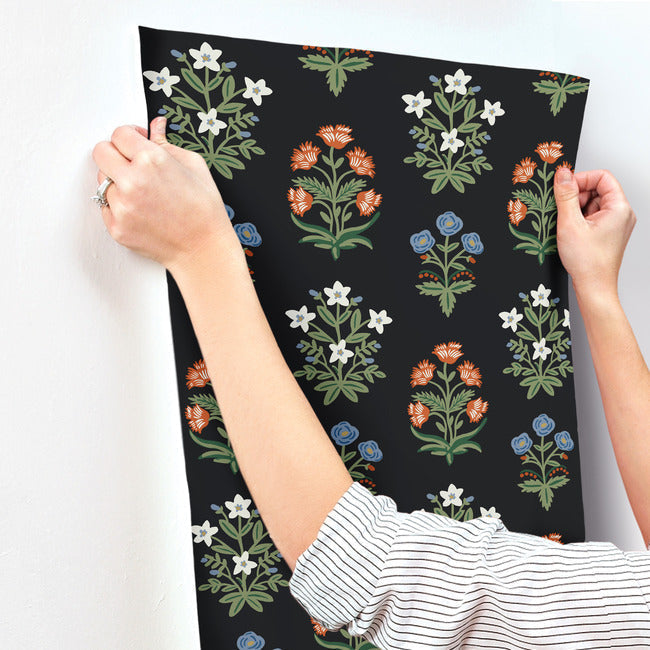mughal-rose-wallpaper-black-york-wallcoverings-rp7348 - York Wallcoverings Wallpaper