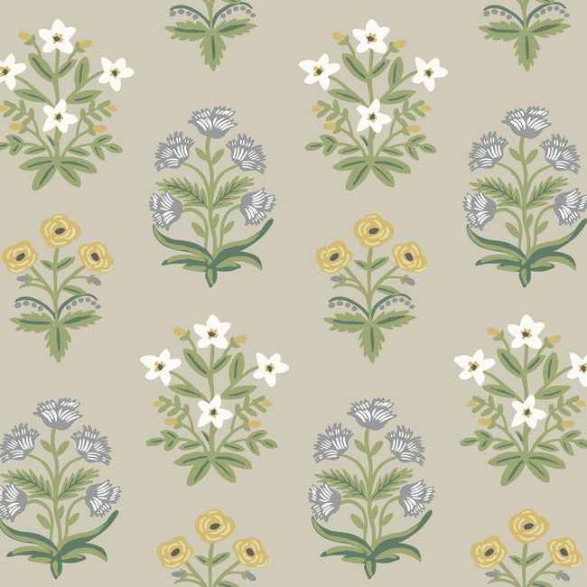 Mughal Rose Beige & Purple Wallpaper - York Wallcoverings - RP7350