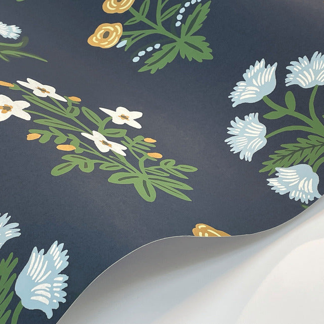 mughal-rose-wallpaper-navy-york-wallcoverings-rp7351 - York Wallcoverings Wallpaper