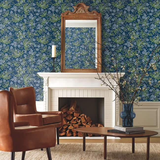 cornflower-wallpaper-navy-york-wallcoverings-rp7385 - York Wallcoverings Wallpaper