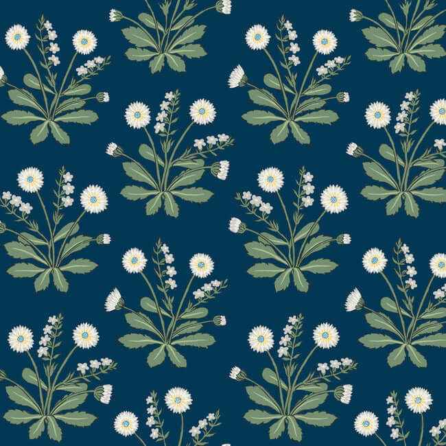 Meadow Flowers Navy & White Wallpaper - York Wallcoverings - AC9151 - York Wallcoverings Wallpaper