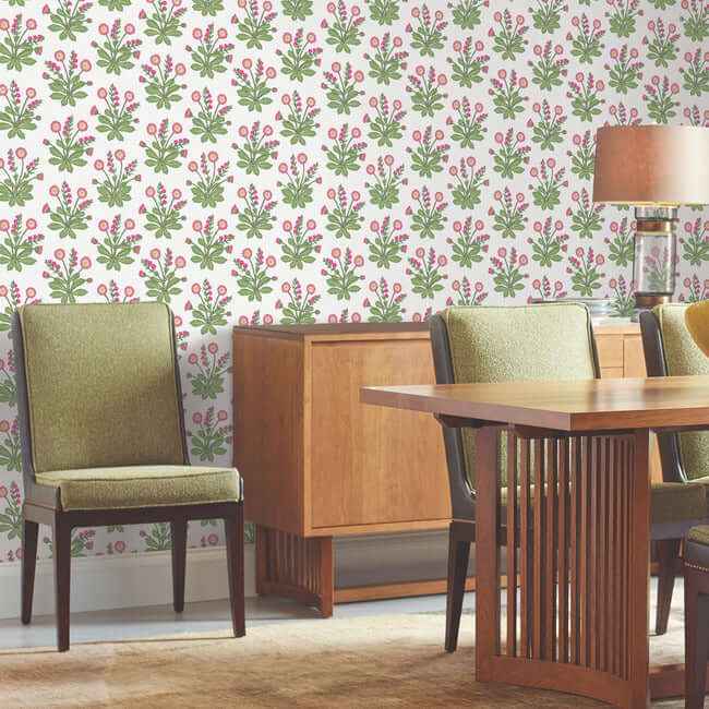 Meadow Flowers Wallpaper Whiterose - York Wallcoverings - AC9153 - York Wallcoverings Wallpaper