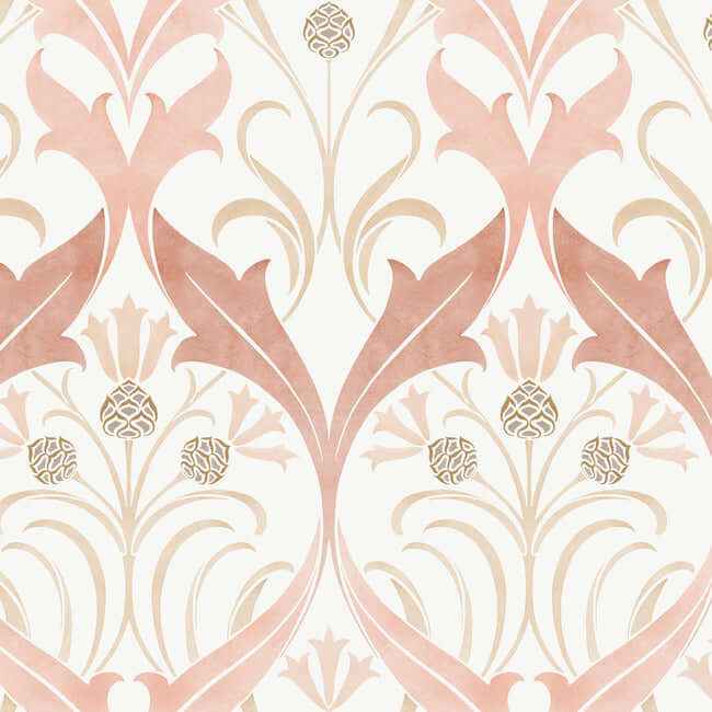 Pine Cone Ribbon Blush Wallpaper - York Wallcoverings - AC9175